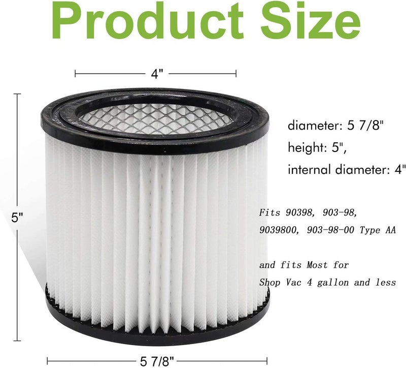 GIB cleaningtool 90398 Shop Vac Filter Replacement for Shop Vac 90398/118692, 9039800, 903-98-00, 9039833 Hangup Wet Dry Vacuum Small Cartridge Filter Type AA, Fits Most for 4 Gallon and Less - Image 3